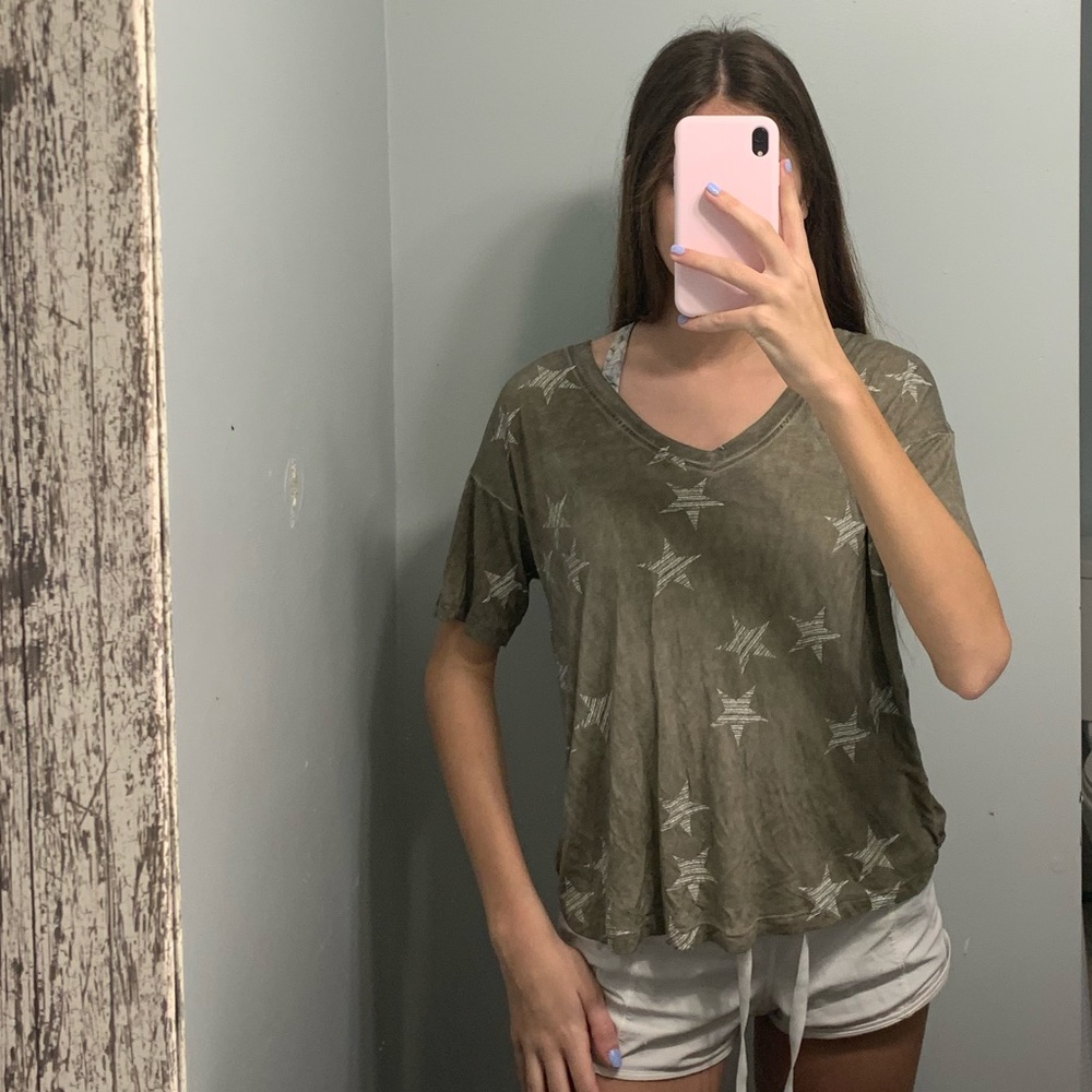 CABLE AND GAUGE flowy cotton top (green-grey)